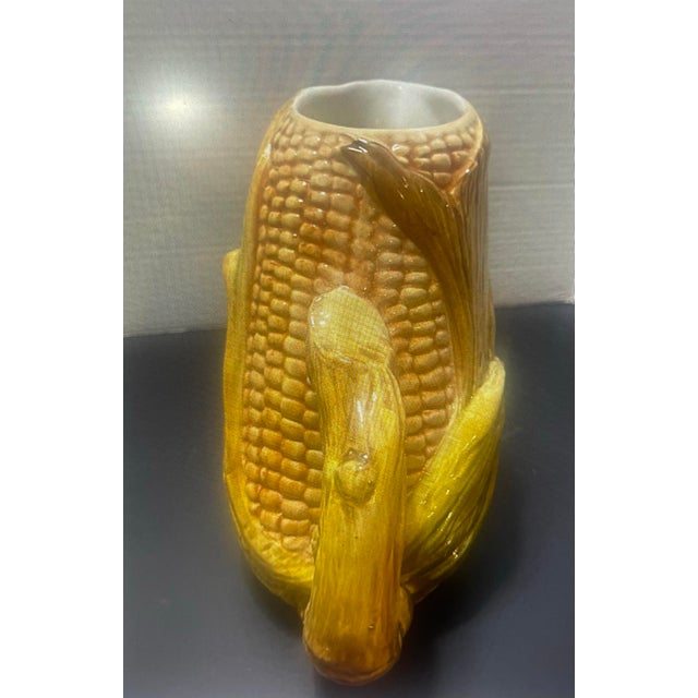Late 20th Century Vintage Italian Majolica Corn Pitcher With Sculptural Husk Handle For Sale - Image 5 of 6