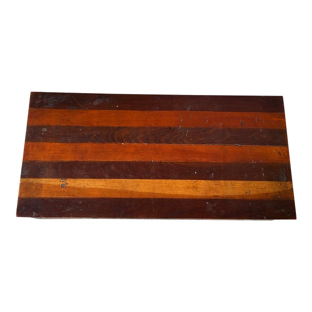 Late 19th Century Wooden Box With Striped Lid With Dovetails For Sale