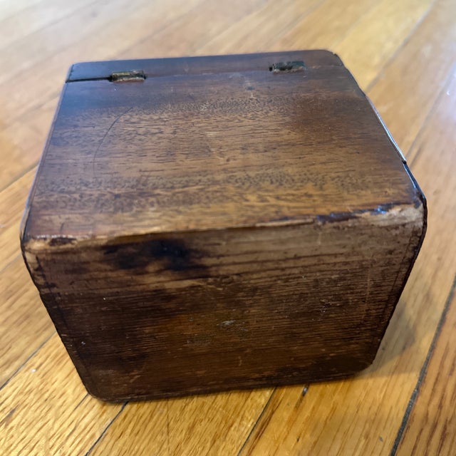 Antique Wooden Inlaid Tea Caddy / Lock Box Small Lid, Lined For Sale - Image 10 of 11