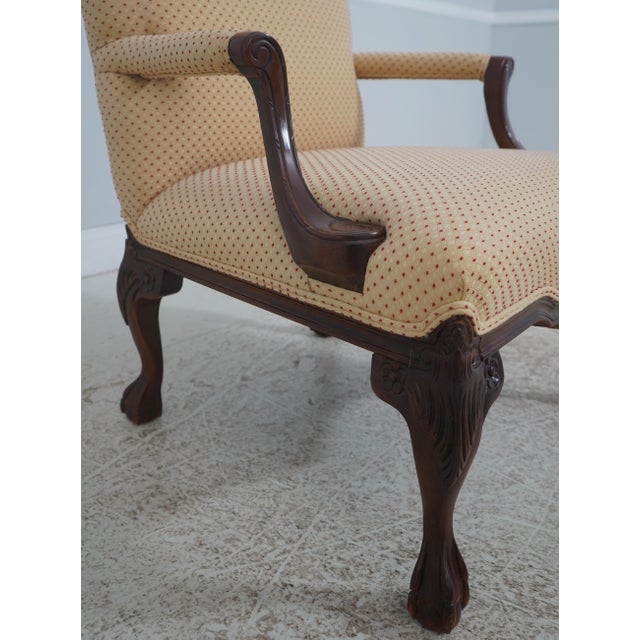 Textile Pair Chippendale Ball and Claw Upholstered Library Chairs For Sale - Image 7 of 18