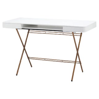 Cosimo Desk with White Mat Lacquered Top & Golden Frame by Marco Zanuso Jr. for Adentro, 2017 For Sale