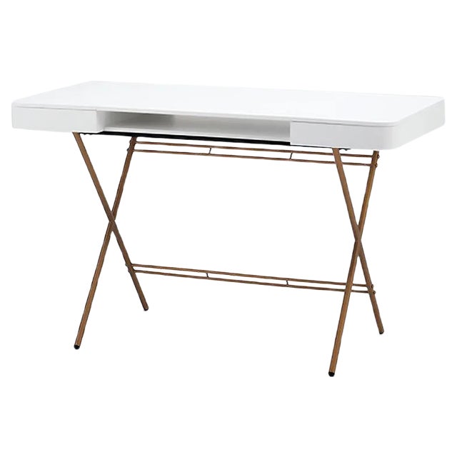 Cosimo Desk with White Mat Lacquered Top & Golden Frame by Marco Zanuso Jr. for Adentro, 2017 For Sale