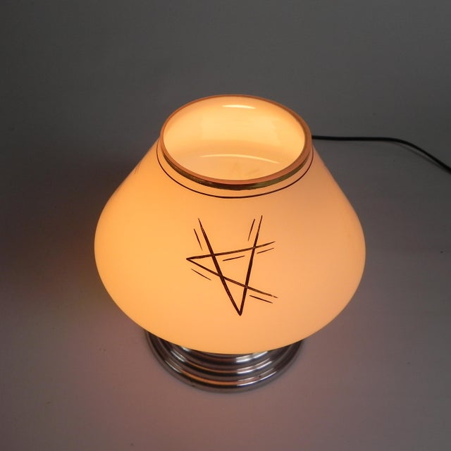 Art Deco Ceiling Lamp with Glass Shade and Gold Decorations, 1930s For Sale - Image 6 of 10