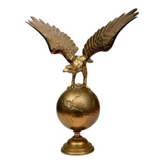 1970s Vintage Brass Eagle on World Globe For Sale