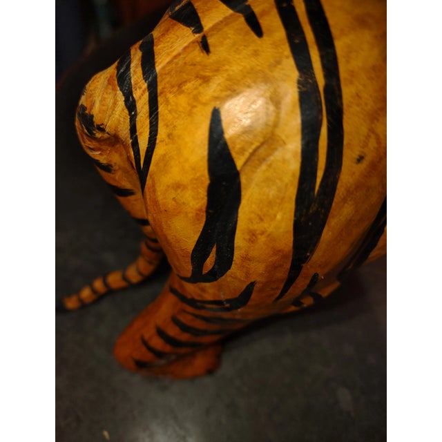 1960s 1960s Hand Painted Leather Tiger With Glass Eyes From India For Sale - Image 5 of 8