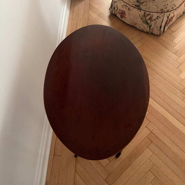Late 19th Century Oval Side Occasional Table, With Inlay, Mahogany Wood. For Sale - Image 4 of 6
