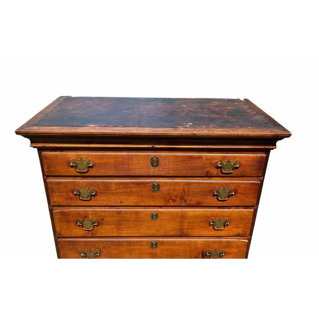 Wood Antique New England Chippendale Chestnut Six Drawer Tall Chest on Bracket Feet For Sale - Image 7 of 12