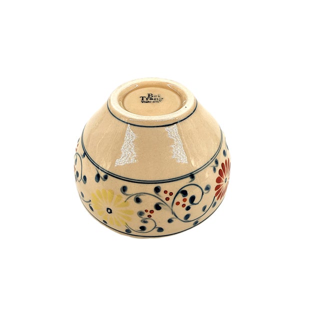 Set of 3 Bat Trang Vietnamese Ceramic Multipurpose Bowls Hand Painted in Red Yellow and Blue Floral Motifs For Sale In New York - Image 6 of 9