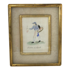 Antique Framed Italian Watercolor Painting "Venditore Di Agnelli" Street Cry Lamb Seller