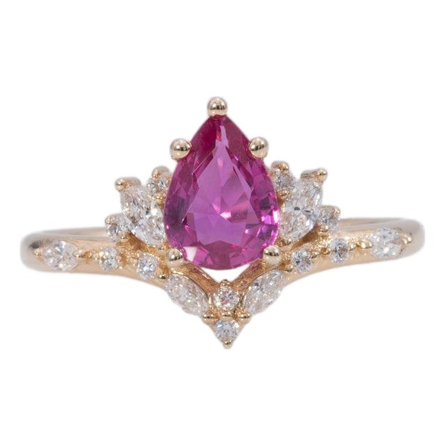 1.1Ct Pink Sapphire Ring With Natural Diamond Accents: Solid 14k Gold, 7.5x5.6mm, Size 6.75 For Sale
