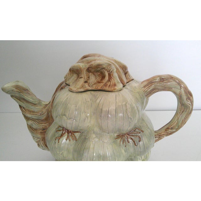 Farmhouse Vintage Ceramic Garlic Bulb Face Tea Pot W/Lid Kitsch Farmhouse Eclectic Fun For Sale - Image 3 of 12