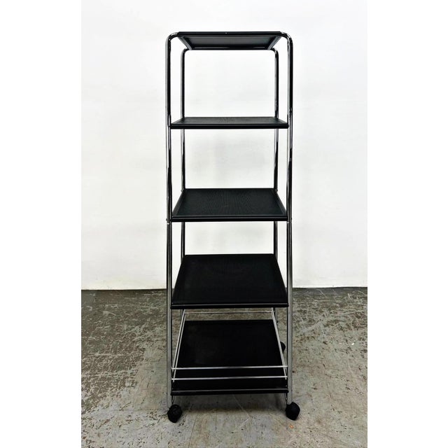 Swedish Modern Industrial Steel Rolling Etager Shelving, 1970s, Labelled. For Sale In New York - Image 6 of 8