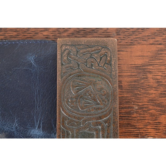 Metal Tiffany Studios New York Zodiac Bronze Blotter Ends With Leather Desk Blotter For Sale - Image 7 of 14