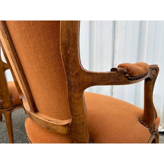 Louis XV Style Armchairs in Ochre Velvet, Set of 2 For Sale - Image 6 of 18