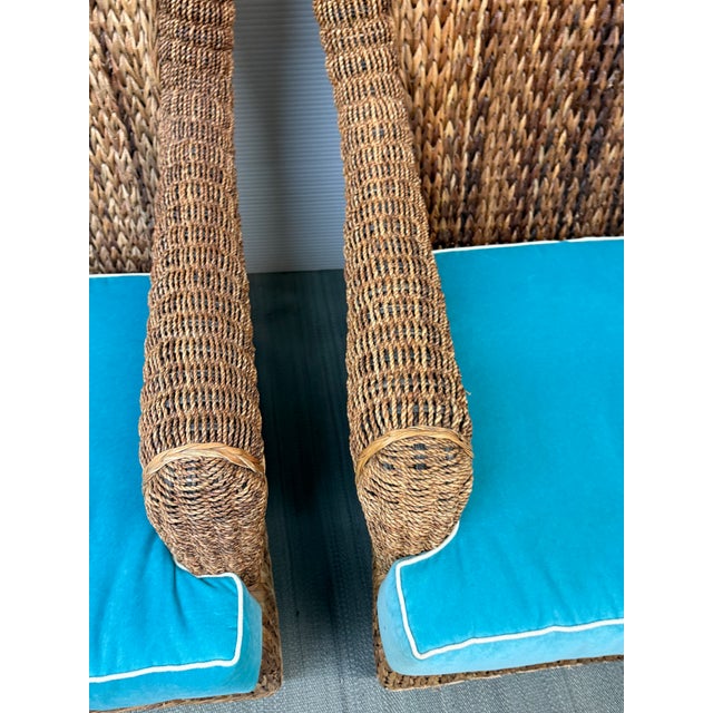 Wood Rattan Wingback Mid 20th Century Chairs, Pair For Sale - Image 7 of 12