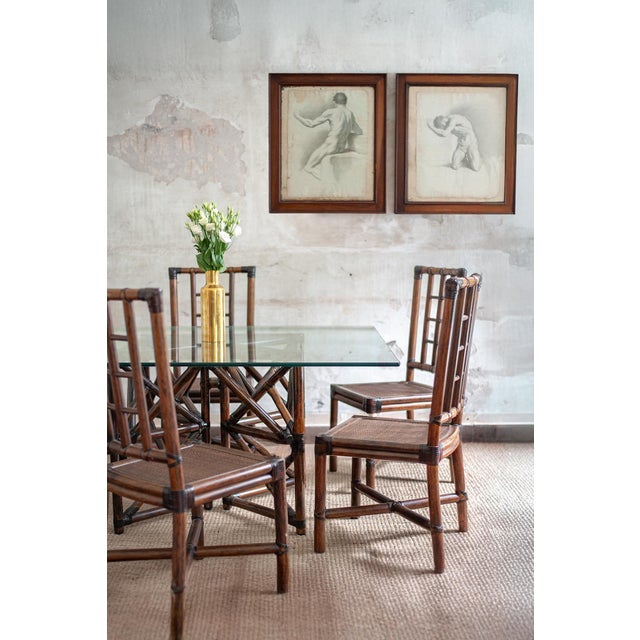 Bamboo and Glass Dining Set, 1970s, Set of 7 For Sale - Image 13 of 14