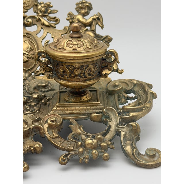 Antique 19th Century French Rococo Cast Brass Double Inkwell For Sale - Image 9 of 18