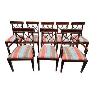 Early 21st Century Jonathan Charles Buckingham Regency Mahogany Curved Back Chairs- Set of 8 For Sale