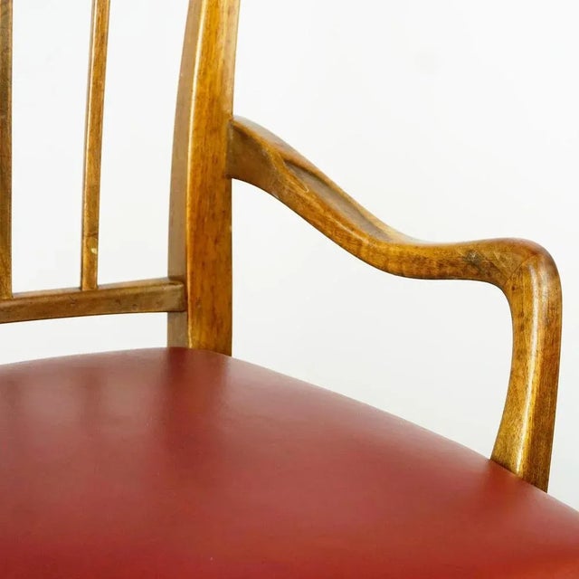 Mid-Century Austrian Walnut and Red Leather Dining Armchairs from Oswald Haerdtl, Set of 2 For Sale - Image 11 of 16