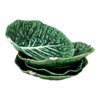 Green Majolica Cabbage Lettuce Leaf Dishes, S/4 For Sale
