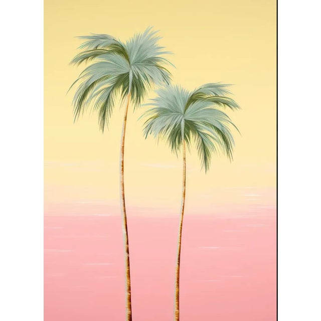 Sunset Palms - Serene Pink and Yellow Skies With Palm Silhouettes 9"x12" Giclee Art Print, Unframed For Sale