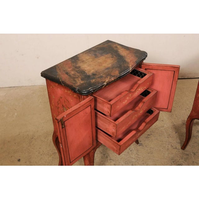 Brick Red Mid 20th Century Decoratively Painted & Shapely Side Chests - A Pair For Sale - Image 8 of 12
