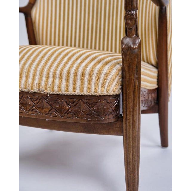 Ear Flap Chair in Rosewood and Striped Fabric, 1930s For Sale - Image 6 of 10