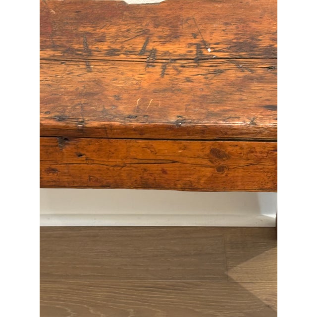 Antique Early American Americana Primitive Plank Wood Farm Bench, 19th Century For Sale - Image 13 of 18