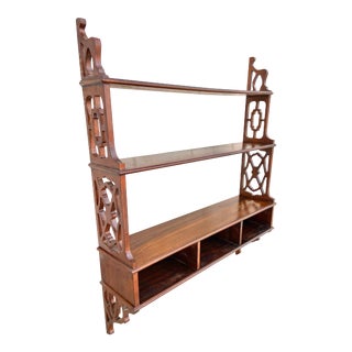 Vintage Chippendale Style Hanging Wall Shelf and Storage For Sale