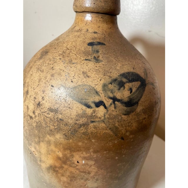 American Antique 1800's Handmade Stoneware Salt Glazed Cobalt Pottery Jug Vase W/ Handle For Sale - Image 3 of 10