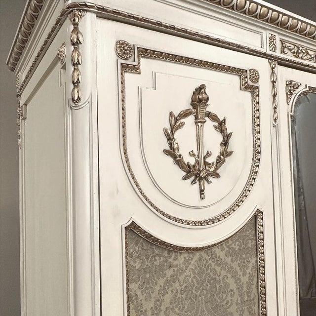 Wood Antique Italian Neoclassical Painted Triple Armoire For Sale - Image 7 of 18