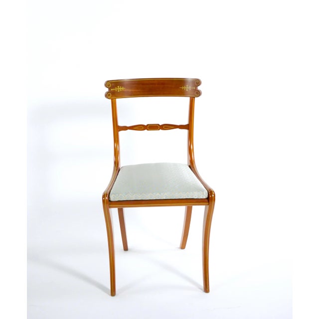 Walnut Framed / Gilt Decorated Detail Dining Room Chair Set / Ten For Sale - Image 9 of 12