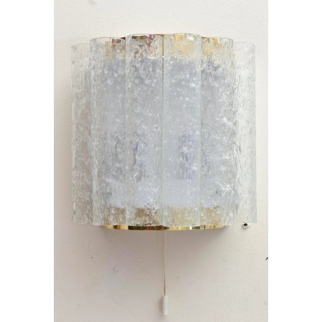 1950s Vintage Textural Ice Glass Pipe Tube and Brass Scones by Doria, Pair Of, 1950's For Sale - Image 5 of 10