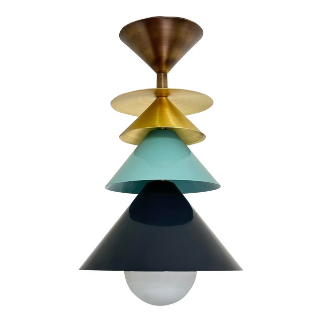 Brass and Metal Flush Mount Ceiling Light With Bell Style Design and Milk Glass Shade For Sale