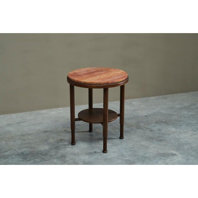 Art Deco Side Table in Oak and Red Travertine, 1930s, in Very Good conditions.