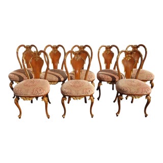 Dining Chairs Made in Italy Set of Eight Italian French Louis XVI Gold Rose For Sale