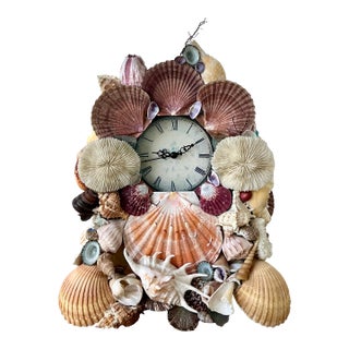Vintage Boho Shell Encrusted Mantle Clock For Sale