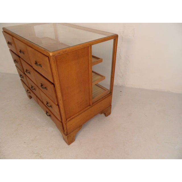 1930s Antique Oak Shop Display Cabinet with Drawers, 1930s For Sale - Image 5 of 11