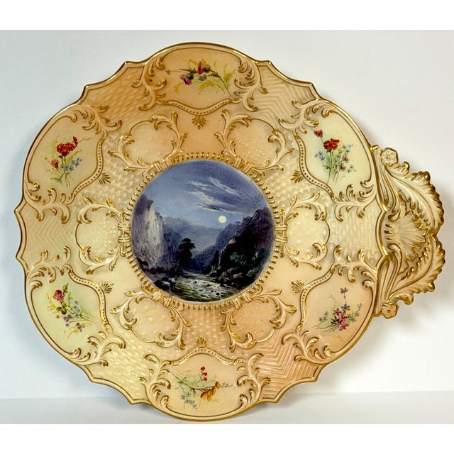 Royal Worcester “Empress” Shell-Form Porcelain Dish with Moonlit River Gorge, 1897, Unsigned For Sale - Image 14 of 18