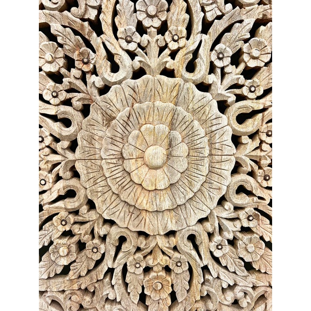 Indian Vintage Medium Wood Carved Medallion For Sale - Image 3 of 4