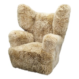 Art Deco Wingback Lounge Chair in Honey Skandilock Sheepskin, 1930s For Sale