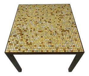 Vintage Hollywood Regency Brass Frame and Glass Metallic Mosaic Tile Table