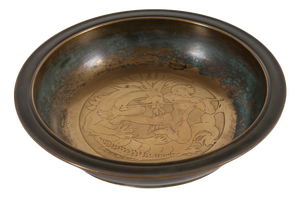 Large Danish Art Deco Bowl of Bronze with Incised Decor by Just Andersen, 1930s