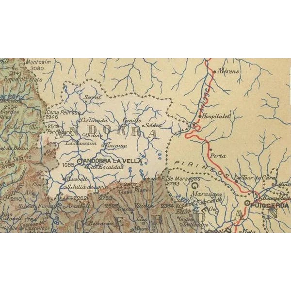 The map for sale shows the province of Lleida, located in the western part of Catalonia, Spain, as of 1902. Here are the...