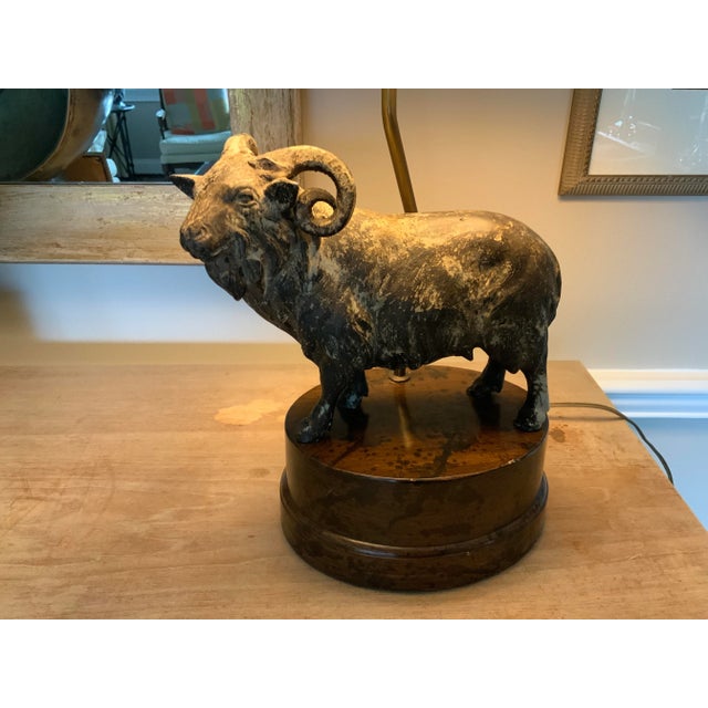 English Vintage Metal Ram Lamp For Sale - Image 3 of 12
