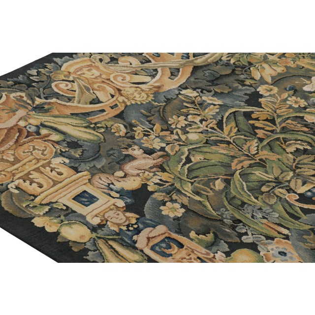 Rug & Kilim’s Armorial Tudor Style Rug in Black, With Beige, Blue and Gold Tones For Sale In New York - Image 6 of 8