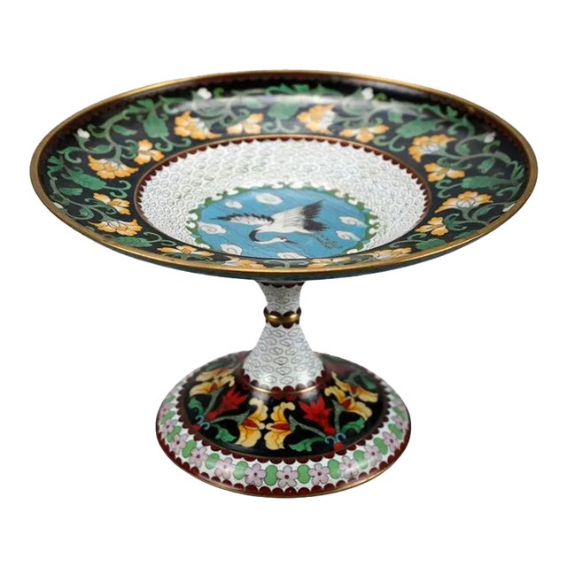 Antique Chinese Cloisonné Enamel Decorated Swan Compote Circa 1930 For Sale