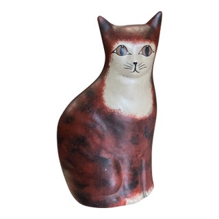 Vintage Ceramic Painted Cat Sculpture, Signed For Sale
