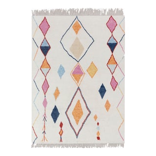 Moroccan Boucherouite Inspired Rug Soft Wool Beni Ourain Hand Knotted 8x10 Ft. For Sale