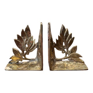 Vintage Brass Book Holders With Leaf- a Pair For Sale